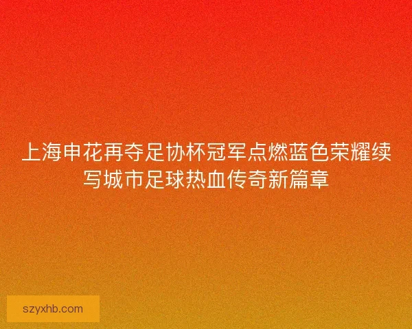 上海申花再夺足协杯冠军点燃蓝色荣耀续写城市足球热血传奇新篇章