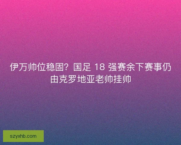 伊万帅位稳固？国足 18 强赛余下赛事仍由克罗地亚老帅挂帅