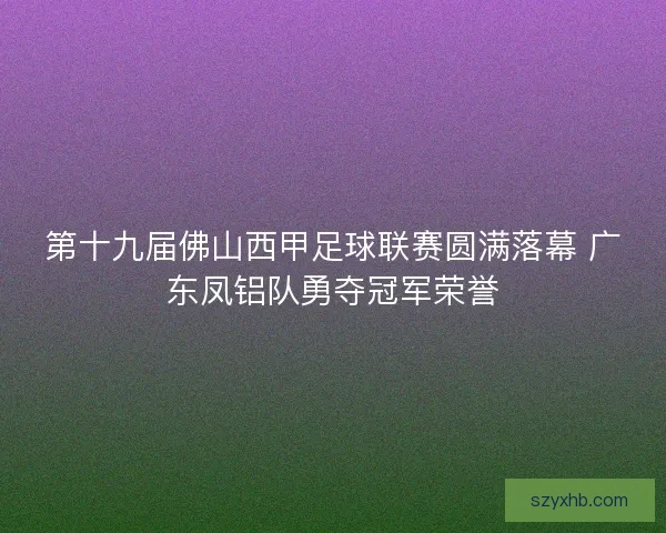 第十九届佛山西甲足球联赛圆满落幕 广东凤铝队勇夺冠军荣誉 第十九届佛山西甲足球联赛圆满落幕 广东凤铝队勇夺冠军荣誉