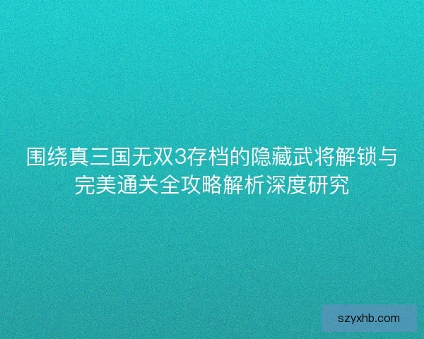围绕真三国无双3存档的隐藏武将解锁与完美通关全攻略解析深度研究 围绕真三国无双3存档的隐藏武将解锁与完美通关全攻略解析深度研究